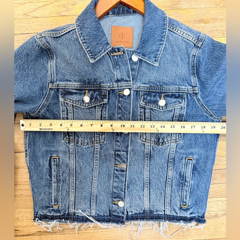 ANINE BING Jackie 1999 Cropped Denim Jacket Raw Hem Blue Medium - Picture 10 of 11